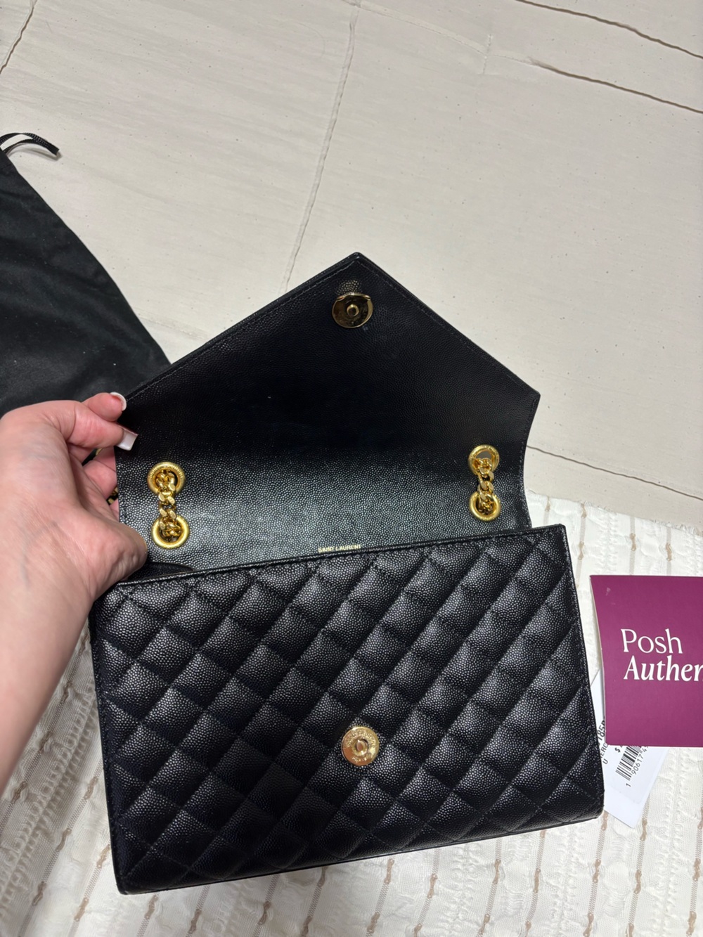 Like NEW YSL Medium Envelope Quilted Flap Bag In Black - Picture 14 of 16
